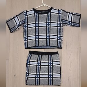 Missguided plaid knit coord set top & mini skirt US 2 Fits S